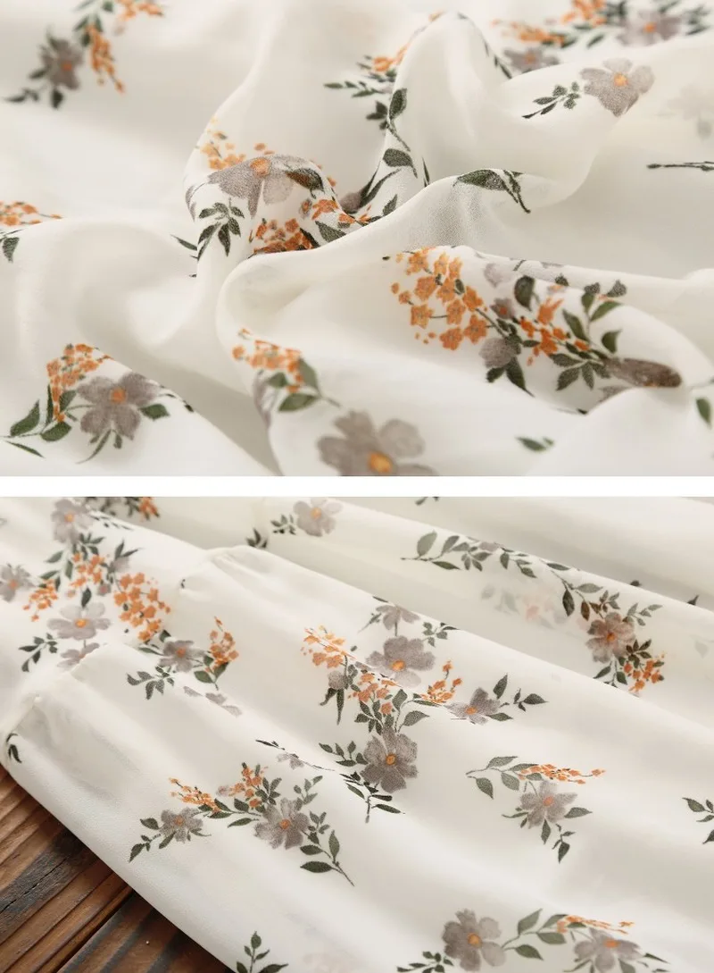 

2020 New Spring Summer Girl Sweet Dress Women Floral Print Long Chiffon Dress Female Short Sleeve Pleated Vestidos Fashion