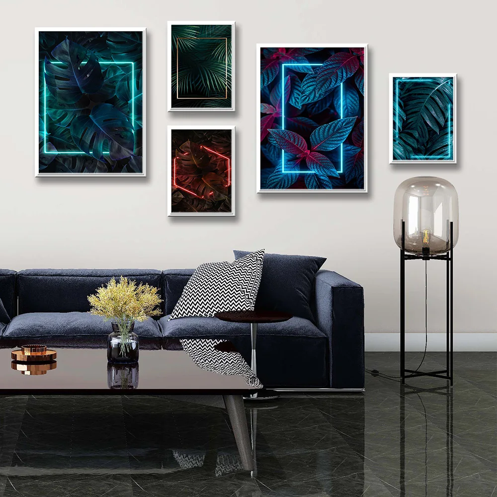 

Nordic Plant Neon Wall Art Canvas Painting Prints Colorful Abstract Poster Modular Picture for Home Living Room Decoration