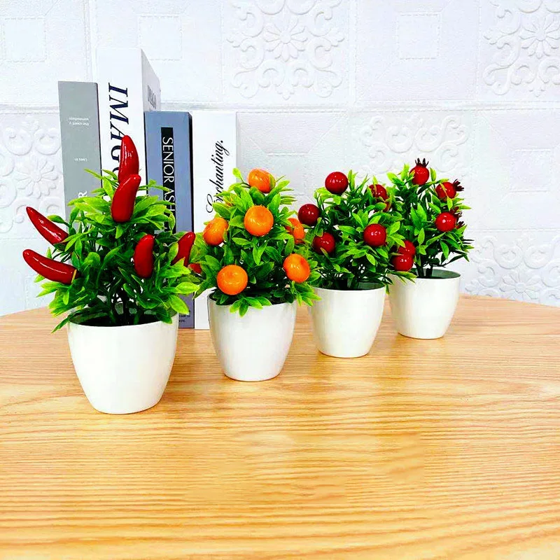 

Artificial Plant Bonsai Orange Pomegranate Fruit Tree Window Sill Decoration Plastic Garden Fake Plant Potted Home Decoration