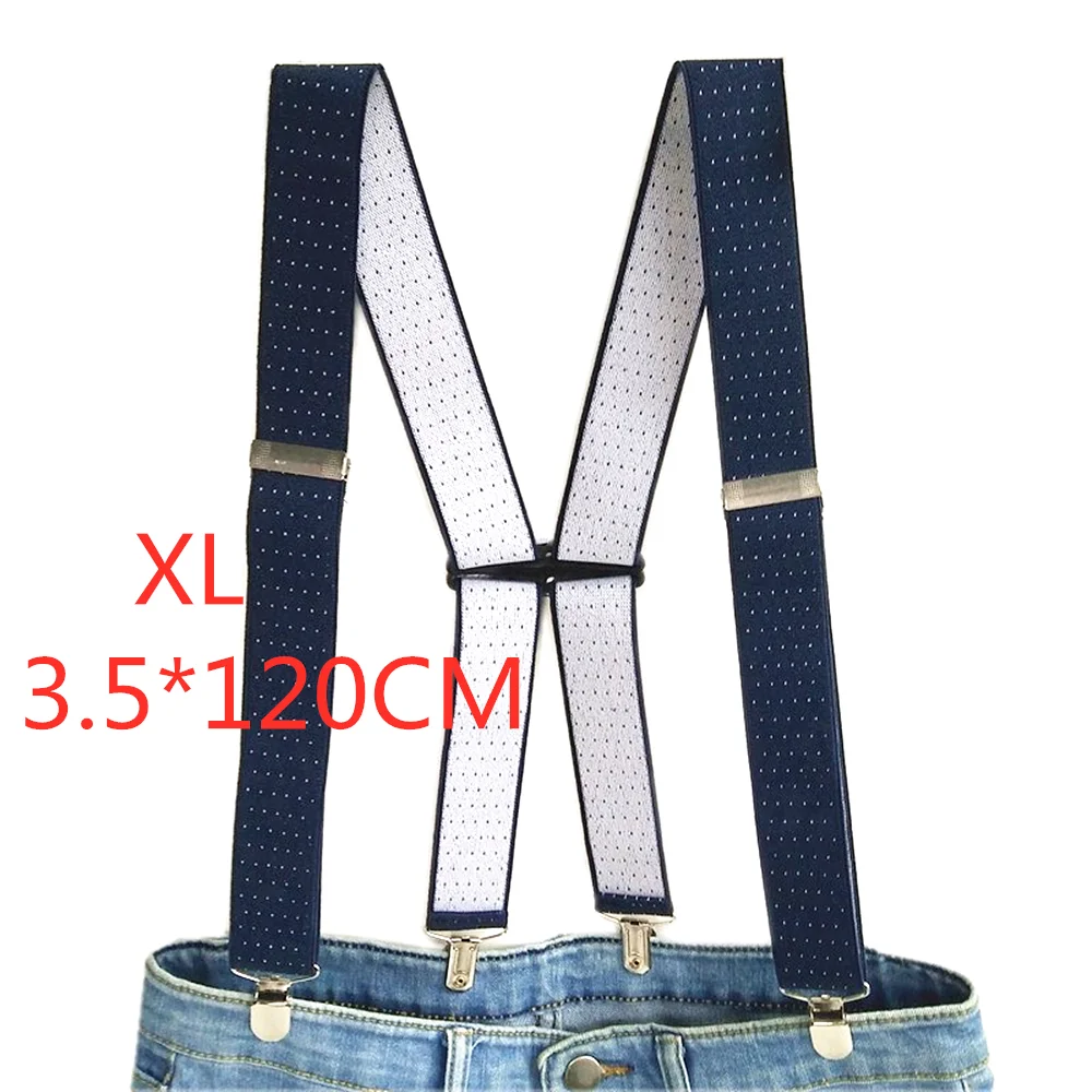 Navy -120CM Аксессуары для одежды, подтяжки для взрослых, Ширина 3,5, 4 зажима, регулируемые эластичные подтяжки с принтом в горошек, X Back для мужчин и женщин, брюки BD066 - Цвет: Navy -120CM
