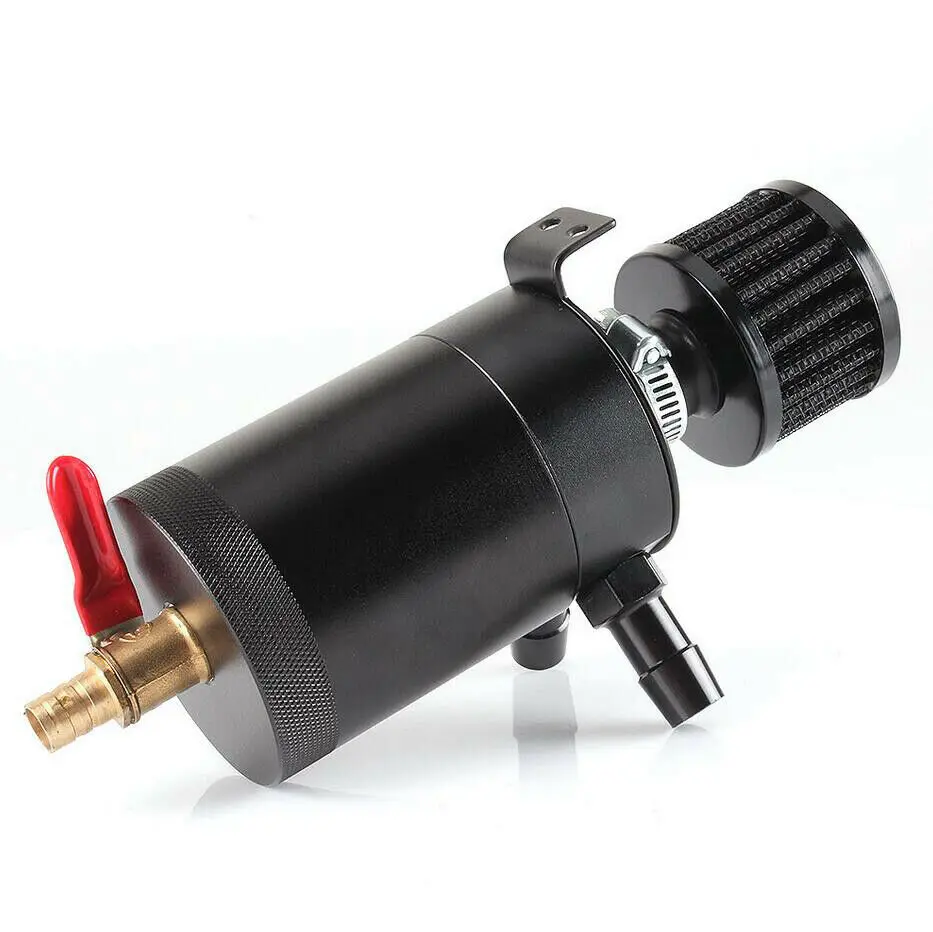 

2 Hole Car Truck Oil Catch Can Tank Bottle Aluminum Oil Reservoir with Drain Valve Breather with Filter Fuel Separator Baffled