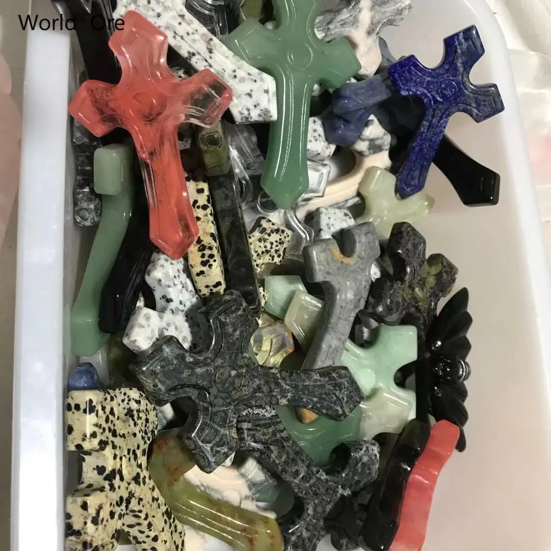 

1 Pc Natural Stone Mineral Carving Christian Cross Family Decoration Healing Crystal Purification Degaussing