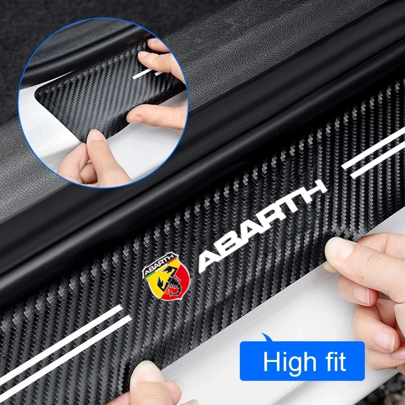 

4pcs Carbon Fiber Door Sill Protector Leather Vinyl Stickers For Fiat Abarth 595 Abarth 500 abarth 124 spider car accessories