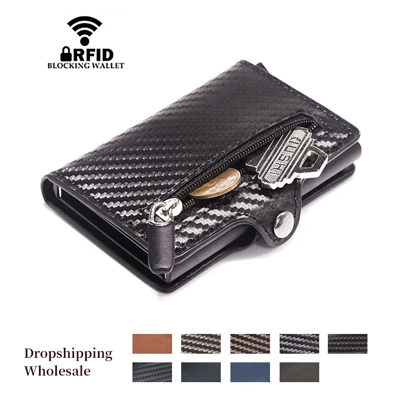 Кожаный кошелек 2020 всплывающий Чехол для карт Магнитный из углеродного волокна