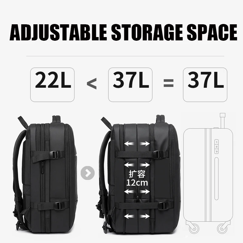 37L Expandable Large Capacity Travel Backpack Men 15.6 inch Laptop Backpack Travel FAA Flight Approved Weekender Bag for women