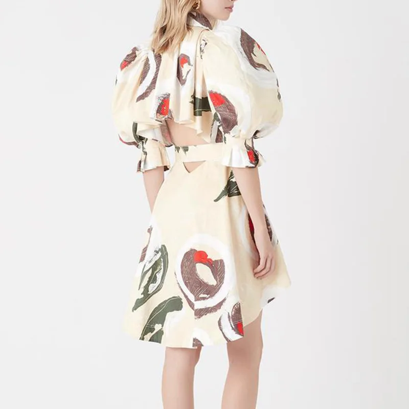 

Vintage Puff Sleeve Women's Dress Irregular Tunic High Waist Dresses Female Harajuku Spring Clothes