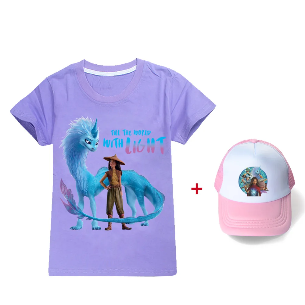 

New for 2021 Cool fashion t shirt for boy and girl Raya and the last dragon print tshirt summer t shirts male tshirts and hat