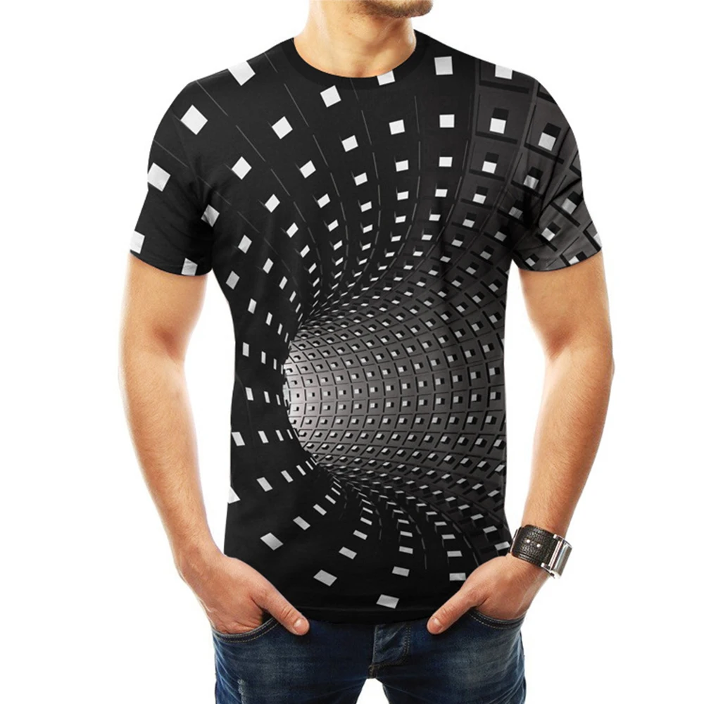 Летняя мода 3D Оптическая иллюзия футболка гипноз вихревой печати для мужчин и