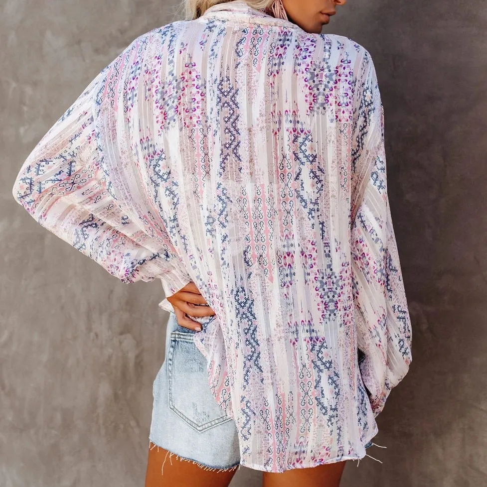 2020 Pink Bohemian PrintedSexy Deep V-neck Long Sleeve Plus Size Tunic Women Tops and Blouses Shirts blusas mujer de moda A398