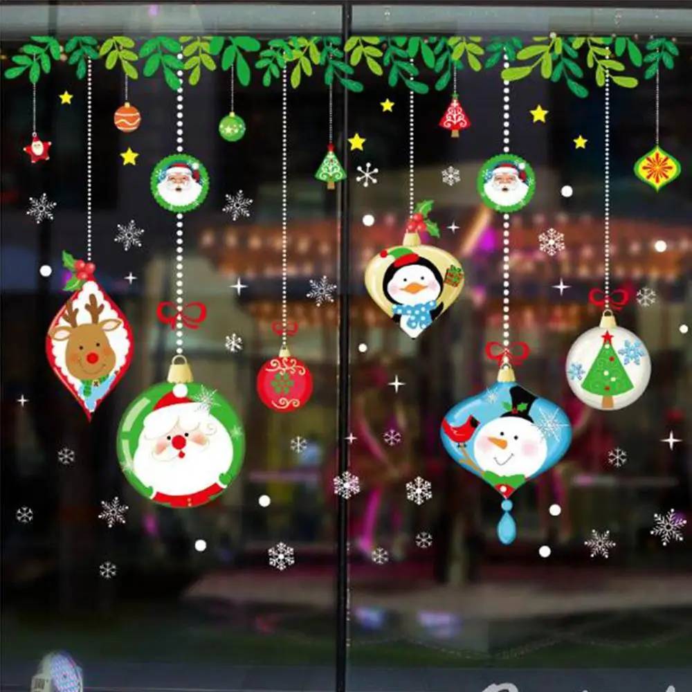 Съемный Рождество наклейки на стену окна многоразовые Декоративные для магазина