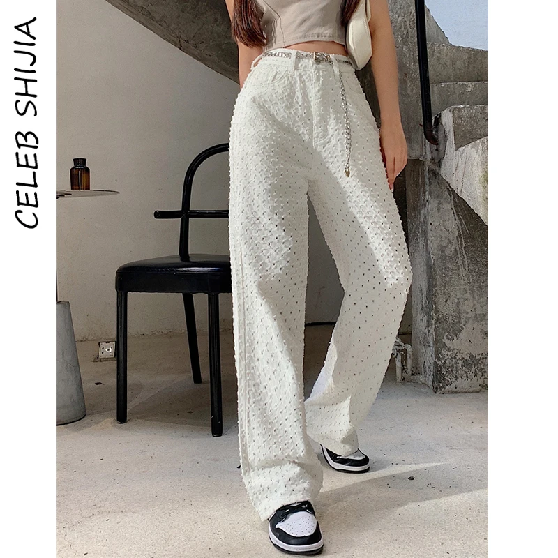 

Jeans For Woman Tall Waist Vintage Cowboy Pants Lady Rice White Straight Trousers Female Bottom New Fashion Embroidery Denim