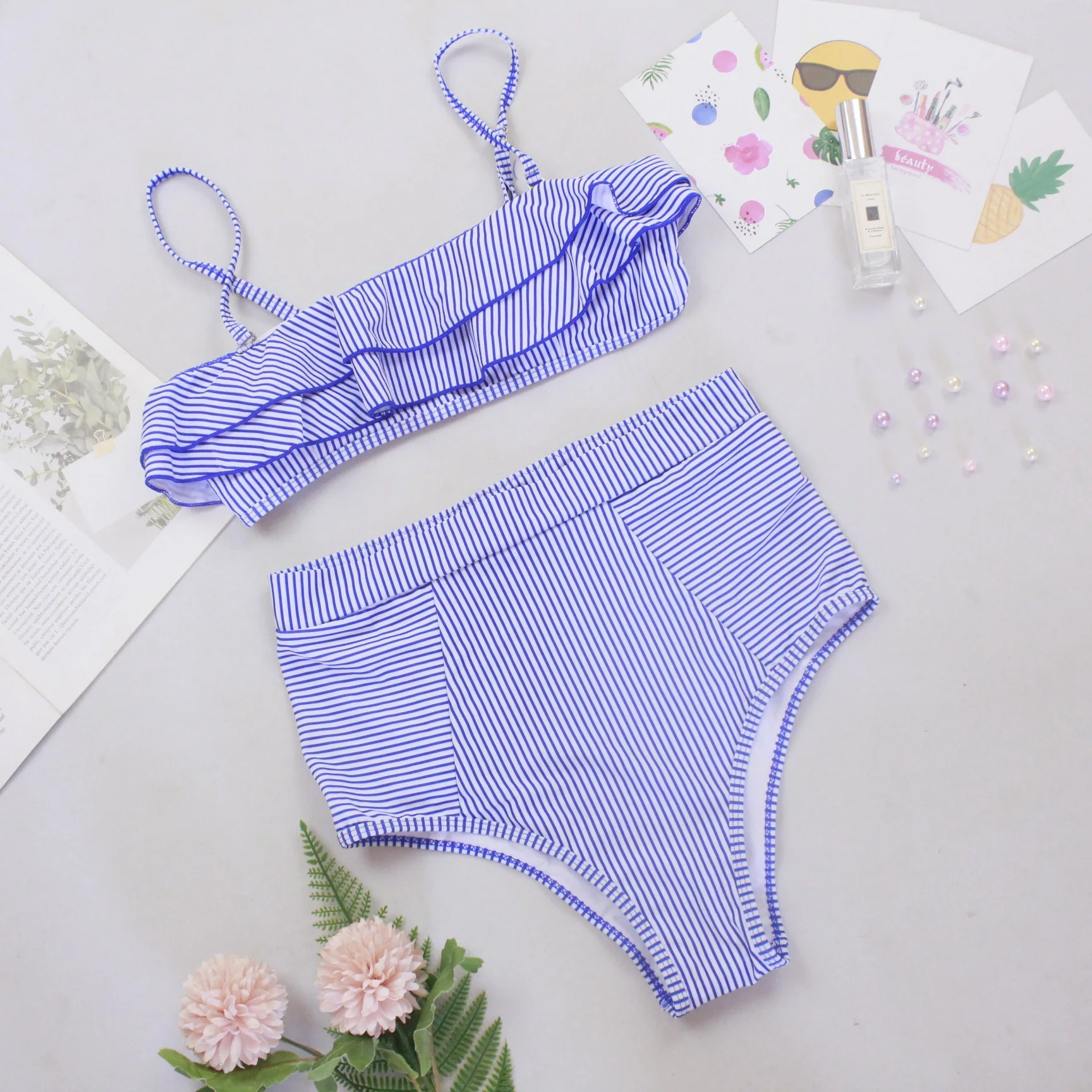 

Women's Swimsuit Bikini 2021 New Style Ruffle Sexy Tube Top High Waist Stripe