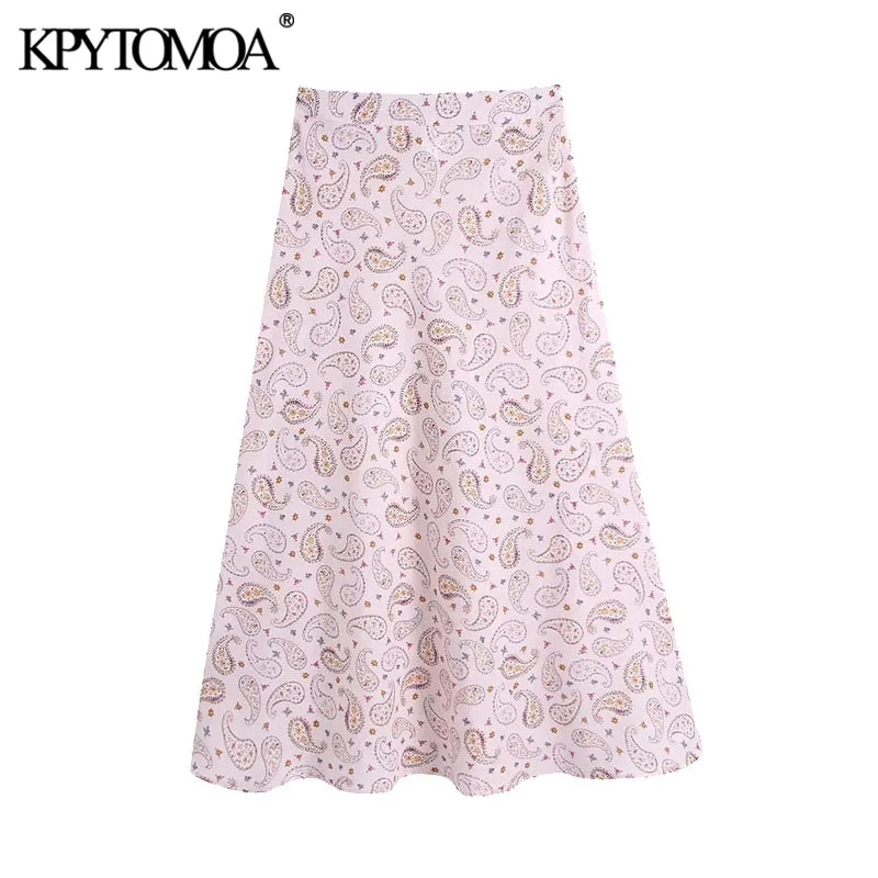 

Женская винтажная юбка миди KPYTOMOA, шикарная модная винтажная юбка с принтом пейсли и завышенной талией, с боковой молнией, 2021