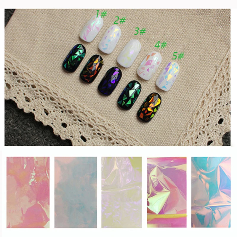 5 шт. Aurora целлофановая Фольга для дизайна ногтей переводная наклейка лазерный