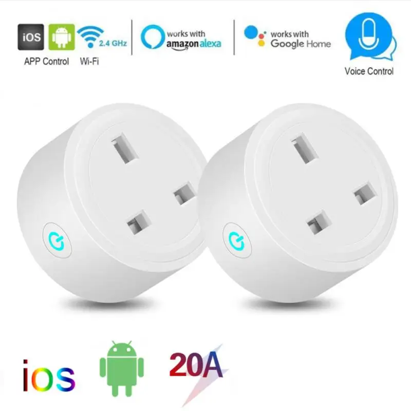 

TUYA WIFI Bluetooth-compatible Wireless Remote Socket Smart Timer Plug Home Fire Retardant PC Smart Power Socket 20A UK Plug