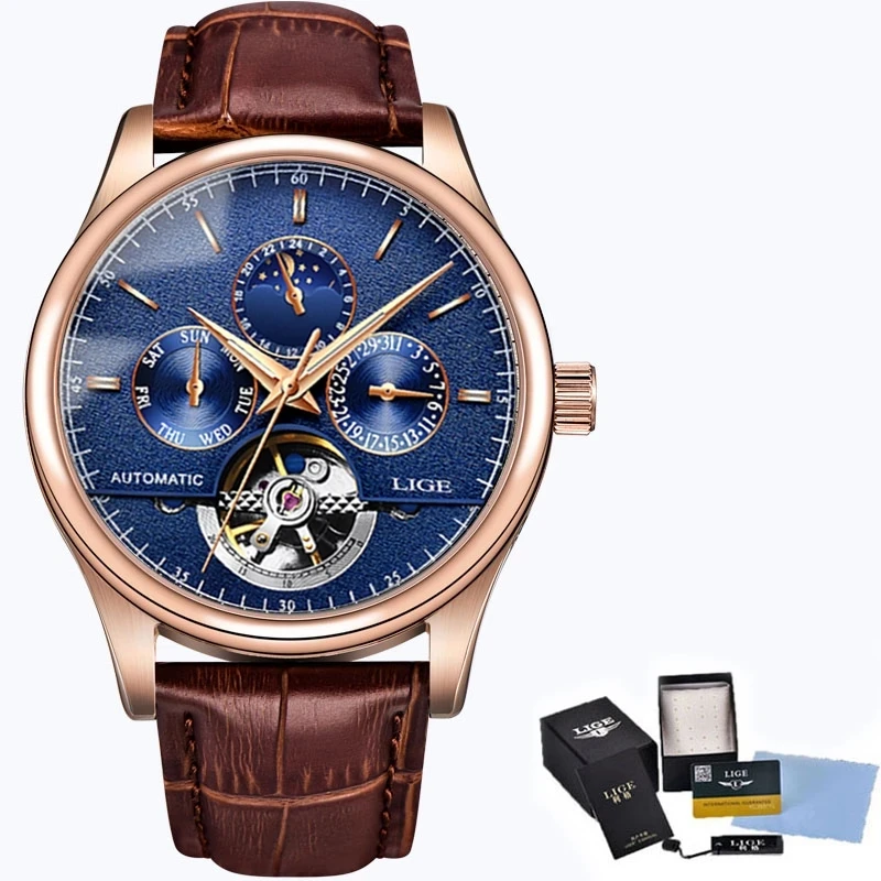 

LIGE Men Mechanical Watches Top Brand Luxury Tourbillon Automatic Watch Leather Waterproof Sport Wristwatch relogio masculino