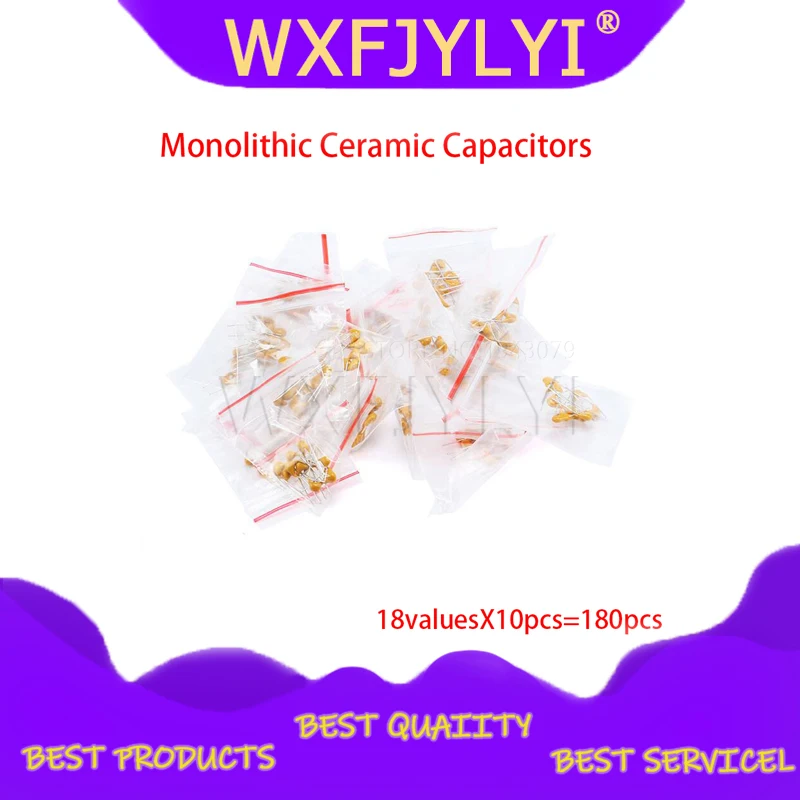

10 шт. = 180 шт. 20PF-1UF (20-105) каждый 10 шт. Монолитных Керамических Конденсаторов 50 в для самостоятельной сборки