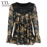 yitonglian women elegant rose floral print trending blouse for party office loose fit oversize tops 5xl 6xl 7xl h427