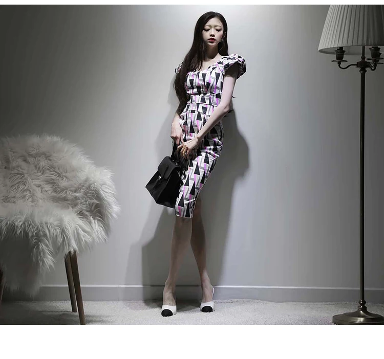 2019 летнее платье высокого качества с буфами и короткими рукавами v образным