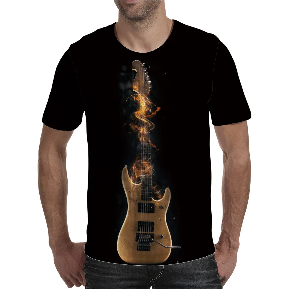 

Spring 2021 new men's T-shirt guitar 3D printing T-shirt Gothic anime clothing short-sleeved T-shirt