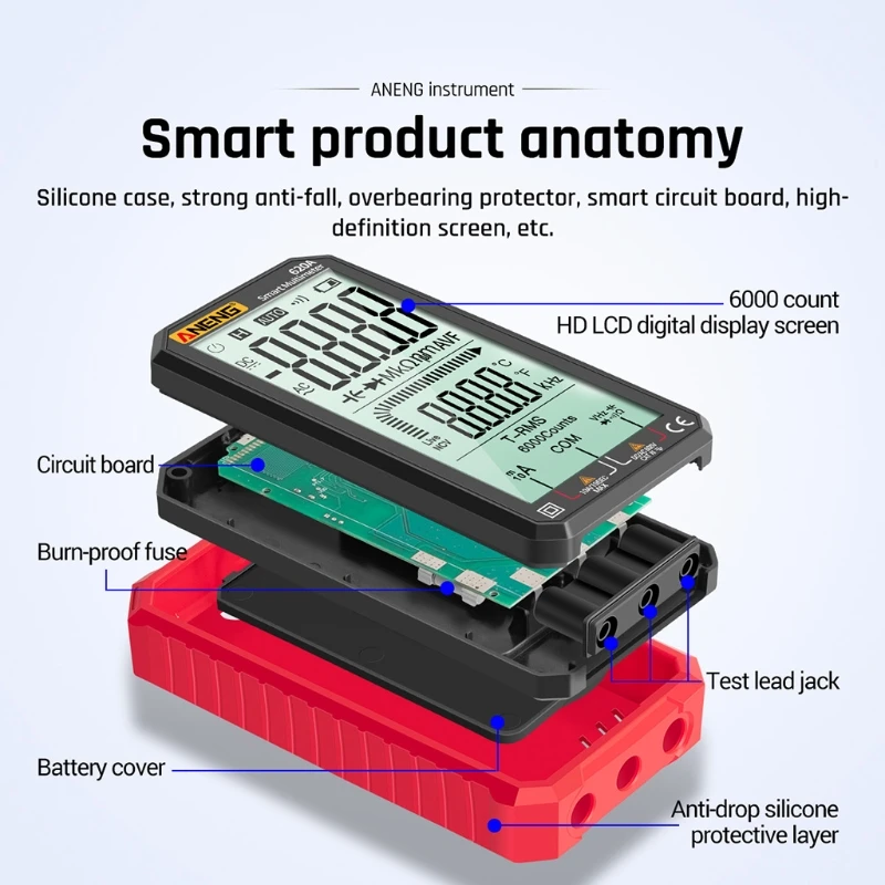 

ANENG 620A True-RMS Auto-Ranging Digital Multimeter with Amp Volt Ohm Capacitance Continuity Temperature Frequency Diode Tests