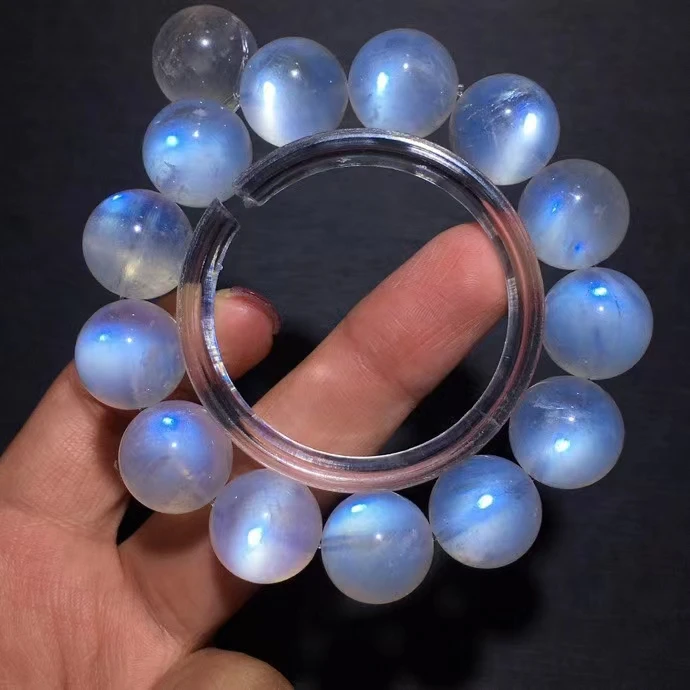 

Natural Blue Light Moonstone Big Beads Bracelet 15.6mm Women Charm Stretch Moonstone Crystal Clear Round Beads Bracelet AAAAAA