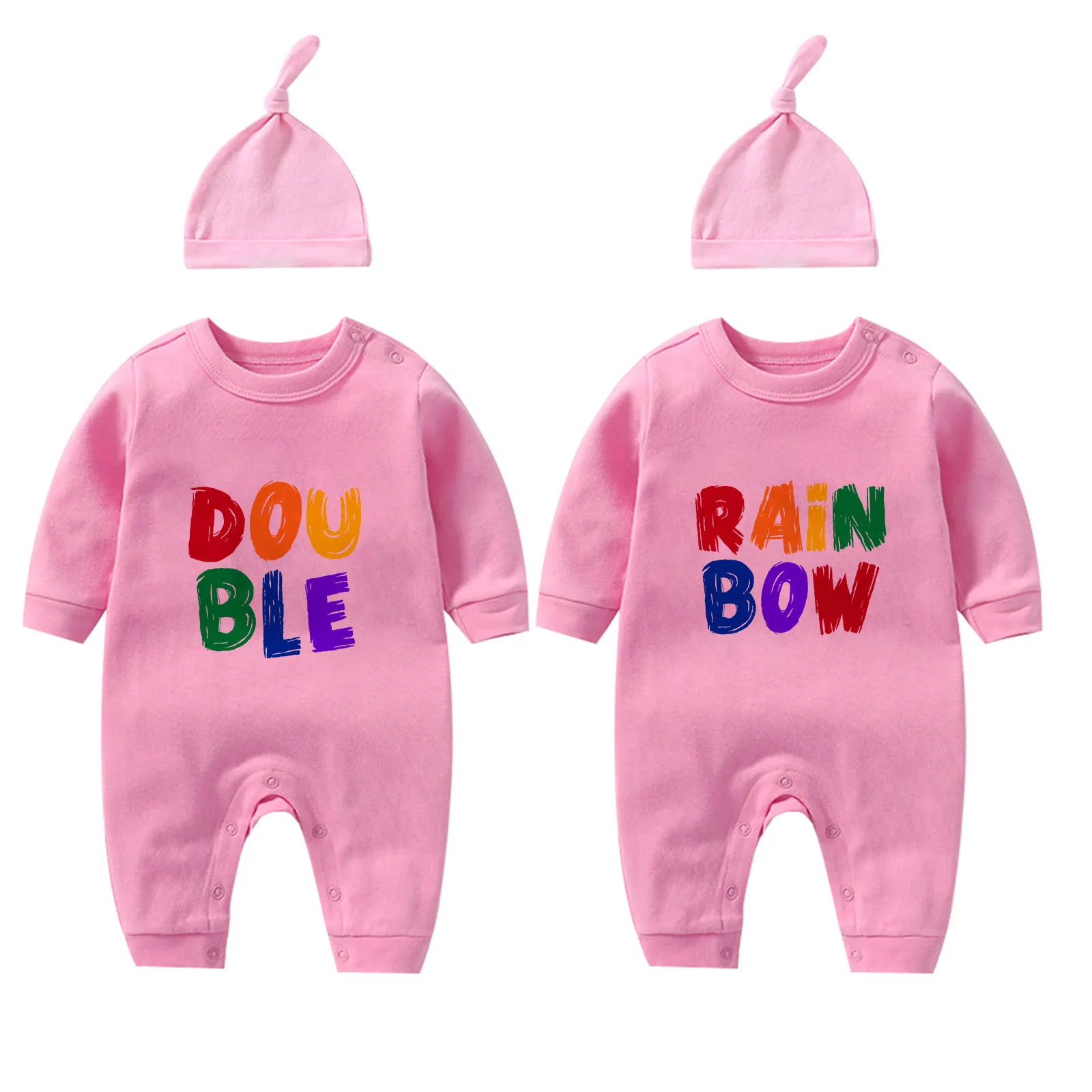 

YSCULBUTOL Baby cotton jumpsuit DOUBLE RAINBOW twin baby clothes baby clothing retail/wholesaleclothes color random matching