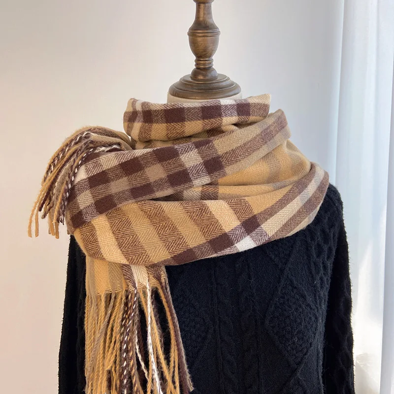

Зимний теплый шарф с кисточками для женщин и мужчин, шейный платок в клетку с принтом, Кашемировое Одеяло Унисекс, шали, шарфы, роскошный бре...