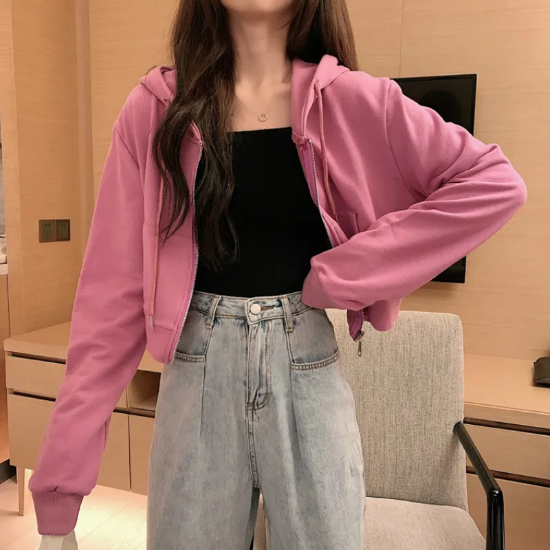 Толстовка Женская Осенняя однотонная на молнии со шляпой