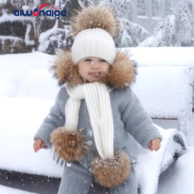 2019 женская шапка шарф набор из меха енота вязаная высокое качество мягкая зимняя