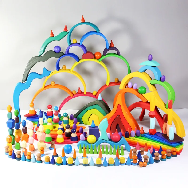 DIY Wooden 12 colors Rainbow Baby Color Cognitive Building Blocks kids/children Educational Toys Adult Creative Ornaments