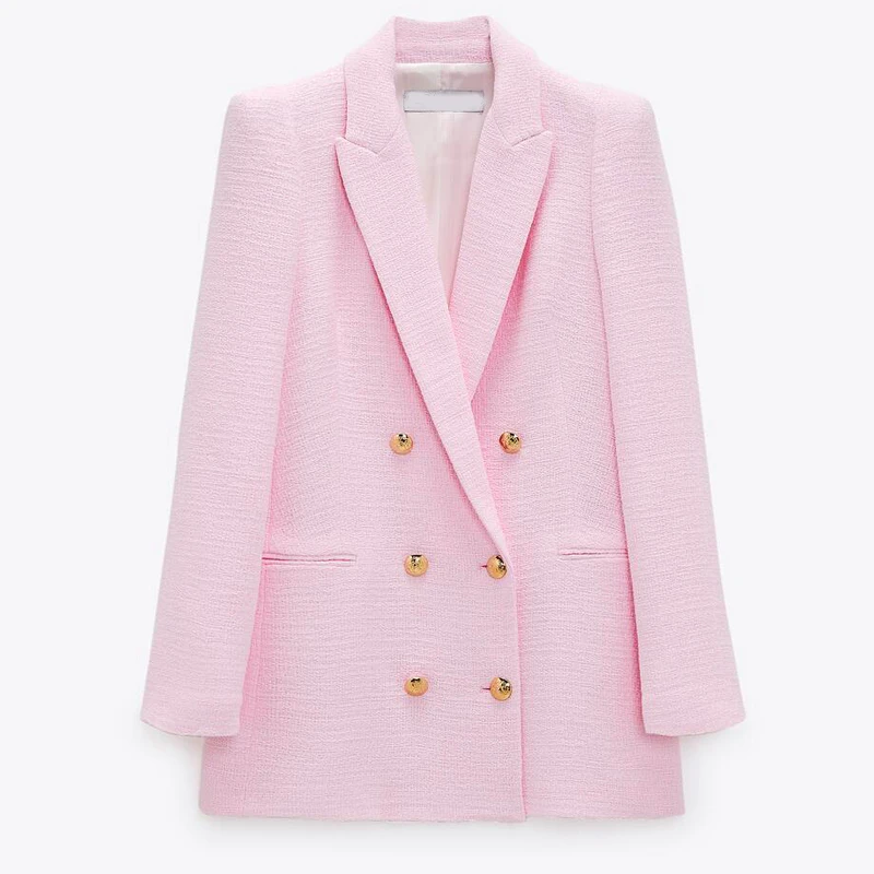 

FAKUNTN 2021 primavera autunno donna moda Vintage Blazer di Tweed rosa cappotto tasche eleganti giacca da uomo capispalla da uff