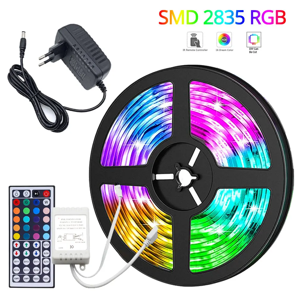 

5m 10M 15M 20M LED Strip 2835 RGB LED Light Flexible Ribbon Stripe DC 12V Waterproof RGB Diode Tape 44key IR Controller+Adapter