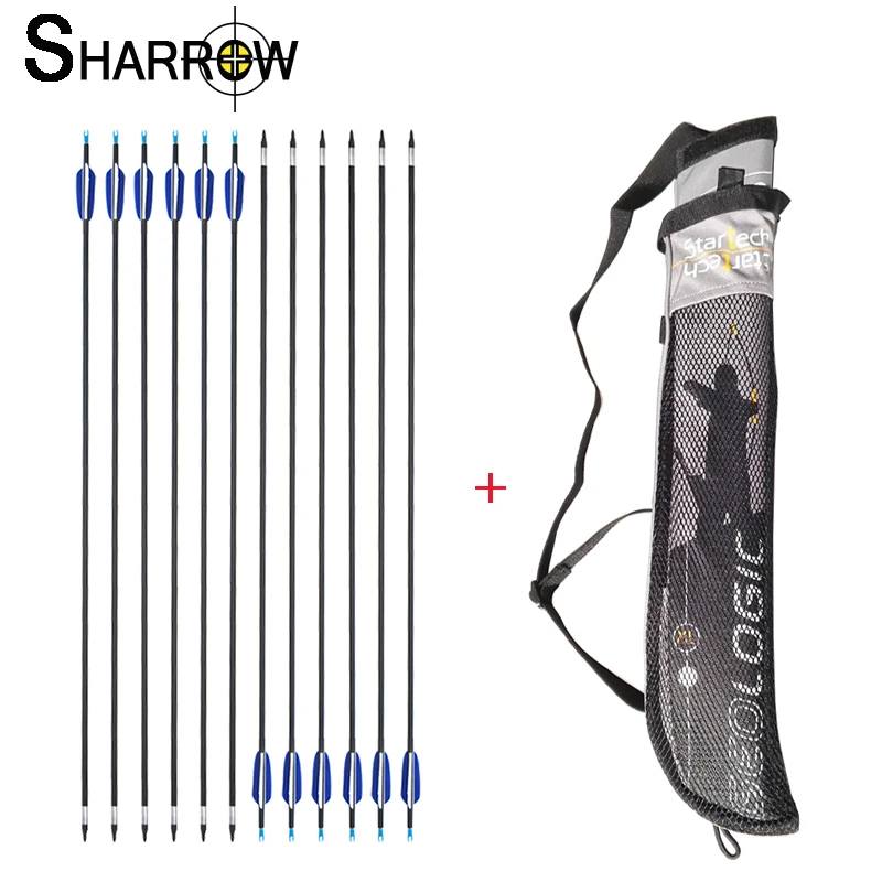 

12pc Archery Mixed Carbon Arrows 700 Spine Turkey Feather Replaceable Arrowhead with Arrow Quiver Tube For Bow Hunting Shooting