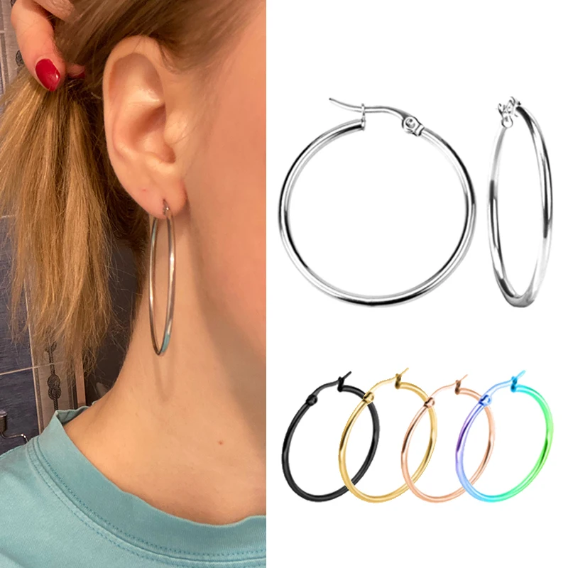 

1pair Big Circle Women Hoop Earrings Exaggerated Hoop Ear Loop Smooth Ring Round Circle Earring Fashion Stainless Steel Jewelry