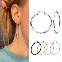 1pair big circle women hoop earrings exaggerated hoop ear loop smooth ring round circle earring fashion stainless steel jewelry