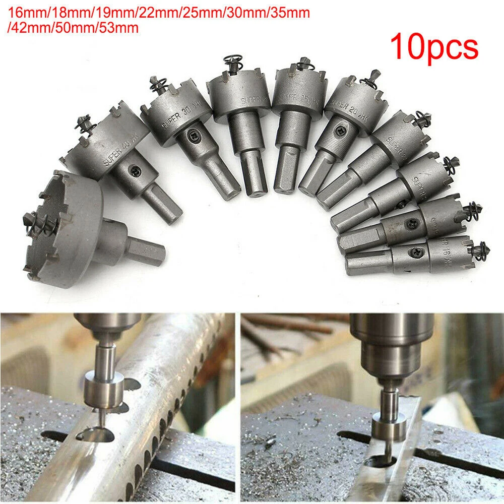 

10PCS Alloy Carbide Tip Hole Saw Cutter Drill Bit Set For Steel Metal Alloy 16/18/19/22/25/30/35/42/50/53mm