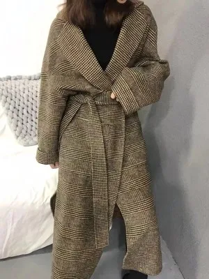 

2020 New Autumn Winter Woolen Coat Women Long Woolen Jackets Vintage Double-faced Cashmere Coats with Belt overcoats N997