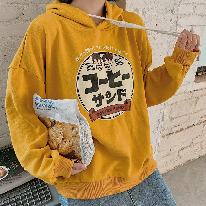 Осень 2019 японский свитшот Свободная Женская одежда с принтом авокадо худи в