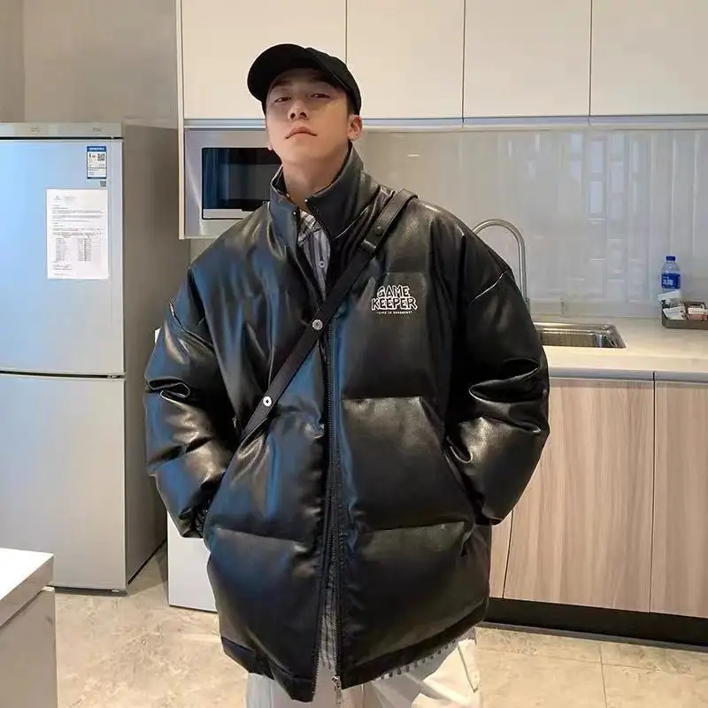 Leather Jacket Men's Winter Thick Padded Coat Korean Style Trendy Padded Jacket Winter Clothes Loose Casual Padded Clothes