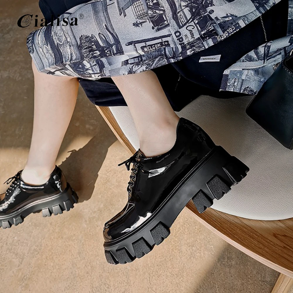 spesifikasi Sepatu Wanita Kanseet 2020 Sepatu Kasual Wedge Ujung Bundar Renda Platform Buatan Tangan Kulit Asli Hak Chunky Desain Baru Mode