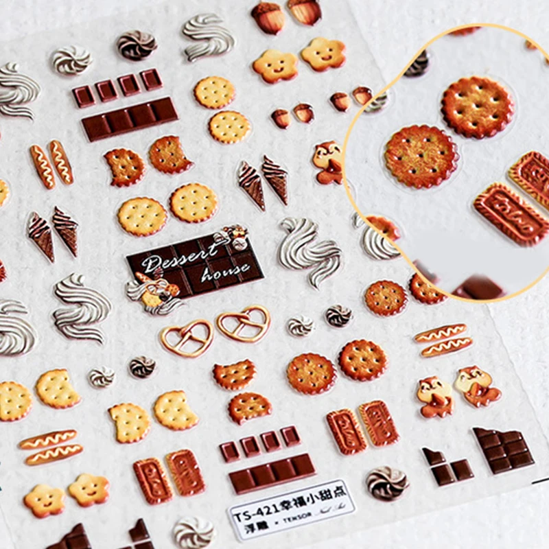 

Snack Cracker Fruit Nail Sticker 3D Engraved Nail Stickers Nail Art Decorations Dessert Biscuit Nail Decals Design For Manicure