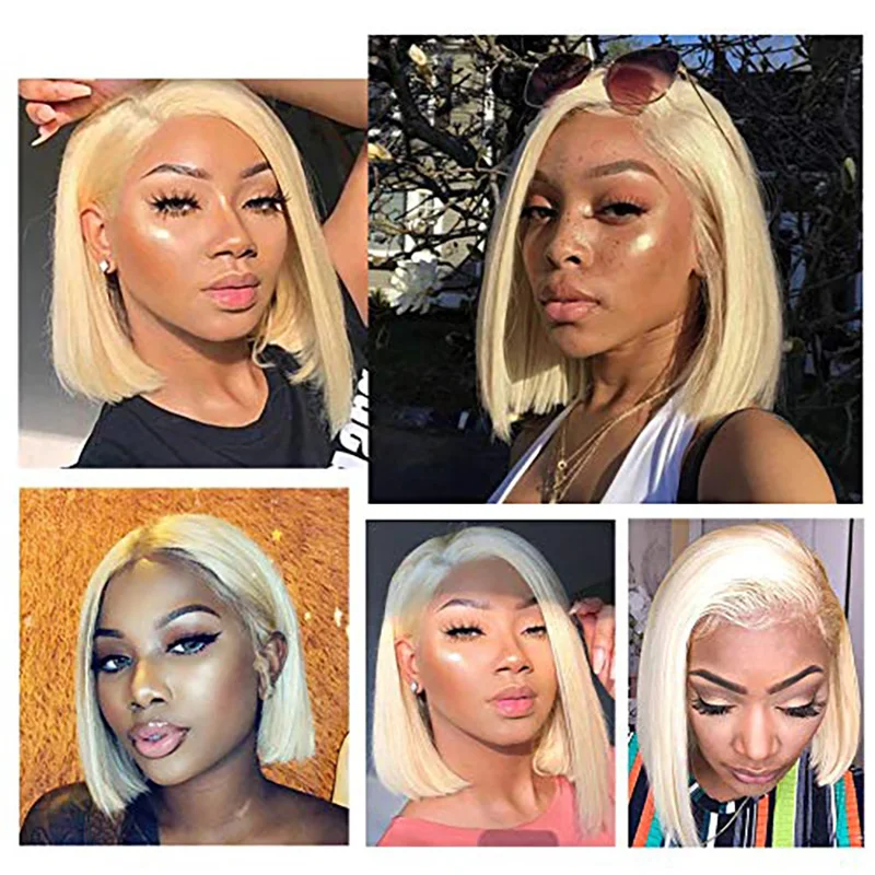 

613 Blonde 4X4 Short Bob Wigs Synthetic Lace Closure Wigs Straight Lace Front Wigs for Black Women 10-14 inch Wig for Daily Wear