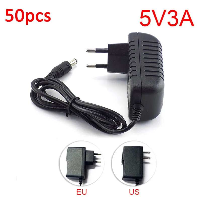 

Адаптер питания переменного тока в постоянный ток 5 В, 3 А, 5,5 мА, 50 шт., европейская вилка, 2,5 мм x 100 мм, 240-в, адаптер преобразователя для переклю...