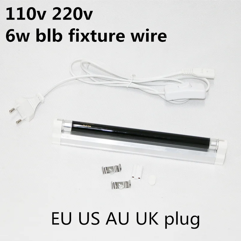 6W FIXTURE WIRE Черный светильник, синий BLB светильник, УФ-лампа с креплением и проводом, Европейская или американская вилка, 110 V-240 V T5 4W 6W 8W - Мощность в ваттах: 6W FIXTURE WIRE