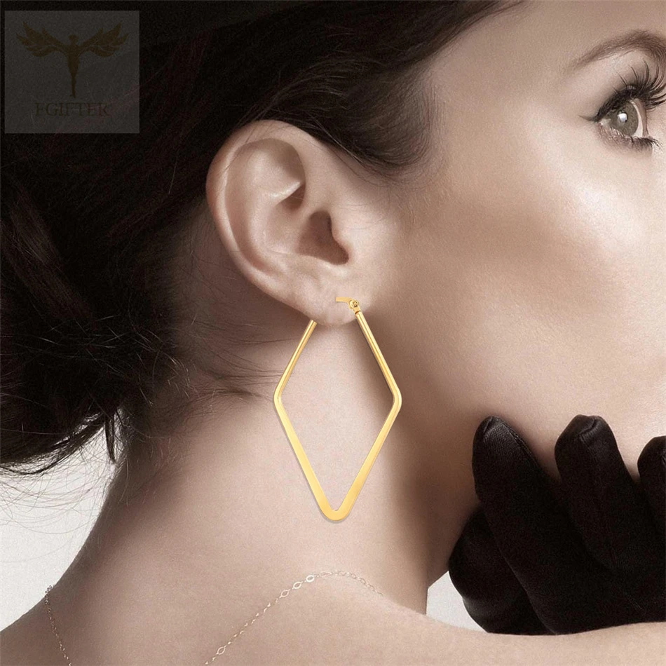 

Fashion Geometric Jewelry 2020 Female Earrings 50mm-70mm Wide Trapezoid Pendientes Big Hoop Earrings Stainless Steel brincos