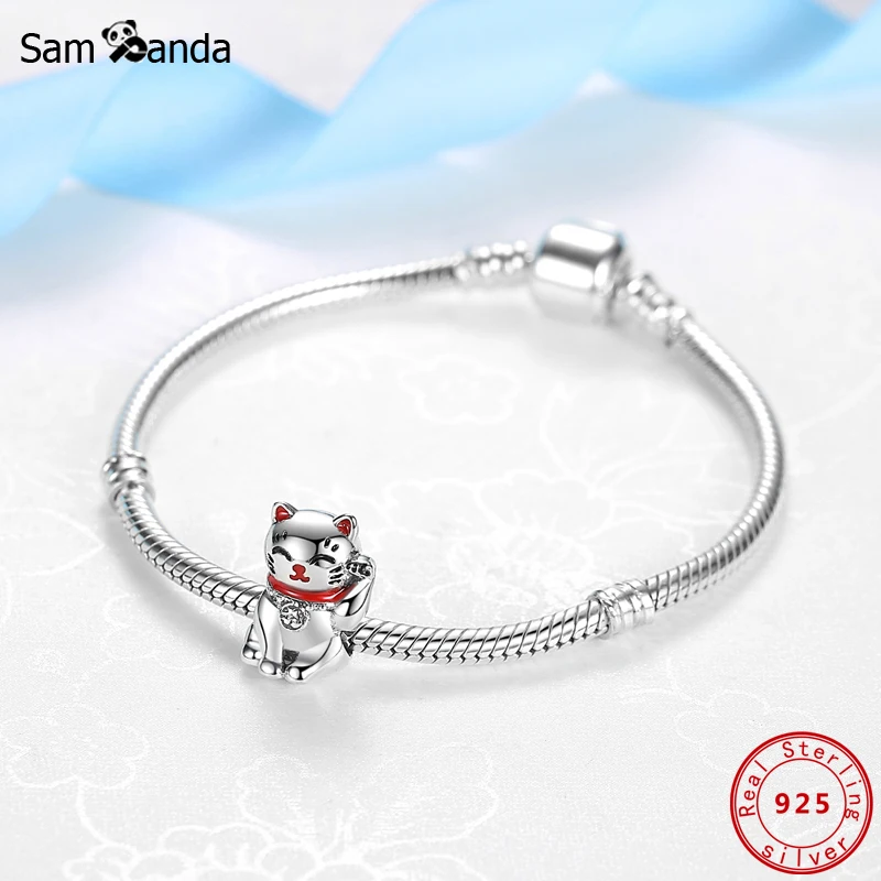 Новые Аутентичные 100% бусины из стерлингового серебра 925 Шарм Maneki Neko амулеты Lucky