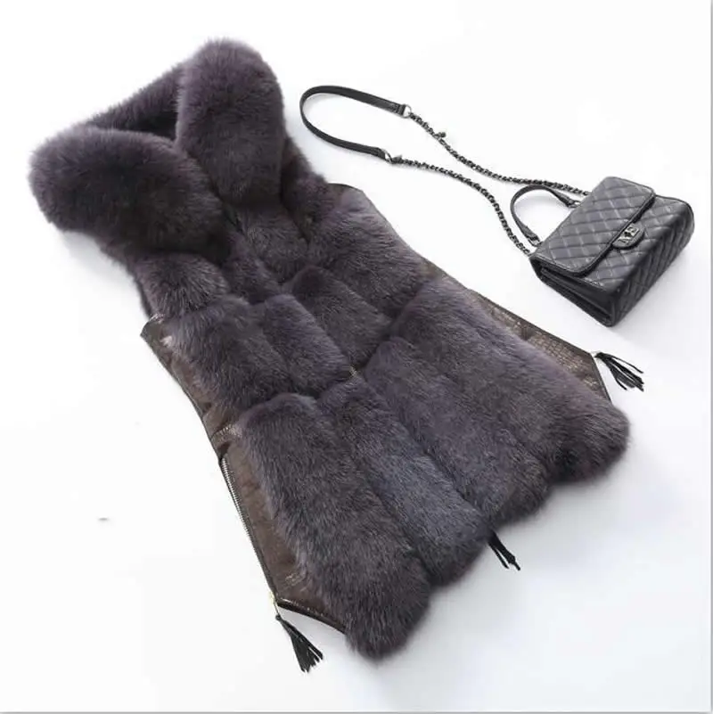 Европейский стиль искусственный мех женский жилет пальто элегантное верхняя