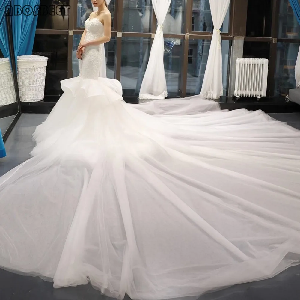 

Mermaid Wedding Dresses with Detachable Train Lace Wedding Gowns for Bridal 2021 Sweetheart Sleeveless Vestido De Noiva