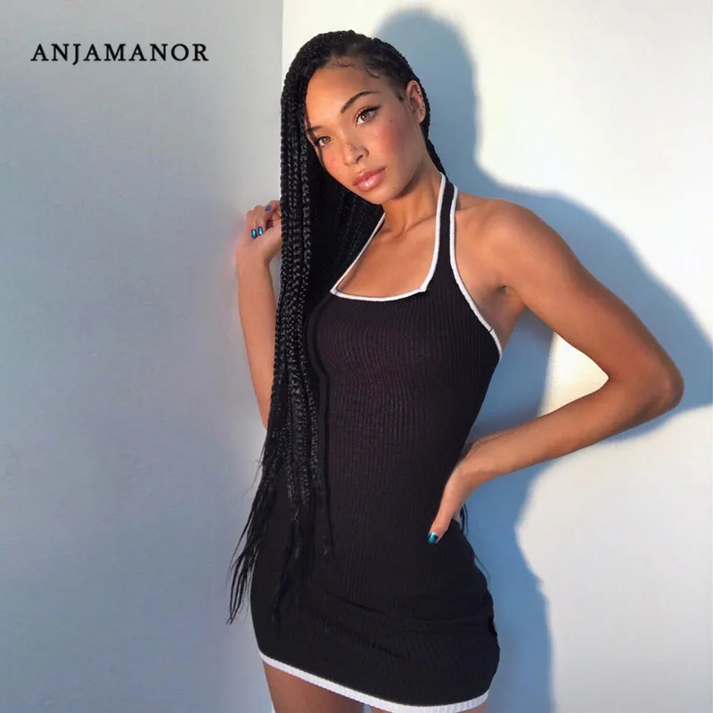 ANJAMANOR повседневное летнее облегающее мини платье с открытой спиной и лямкой
